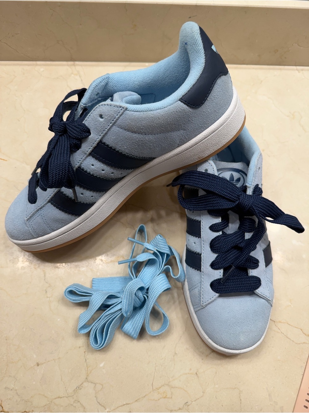 adidas campus Light Blue Suede Sneakers with Navy Stripes